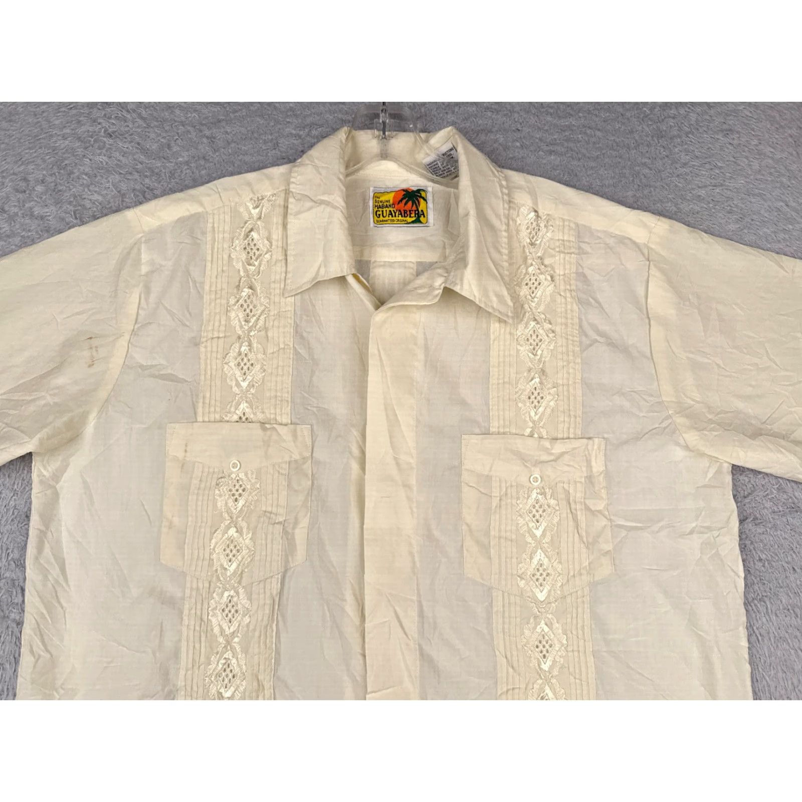 Haband The Genuine Haband Guayabera Shirt Men Large Yellow 4 Pocket Poly Blend READ Size US L / EU 52-54 / 3 - 4 Thumbnail