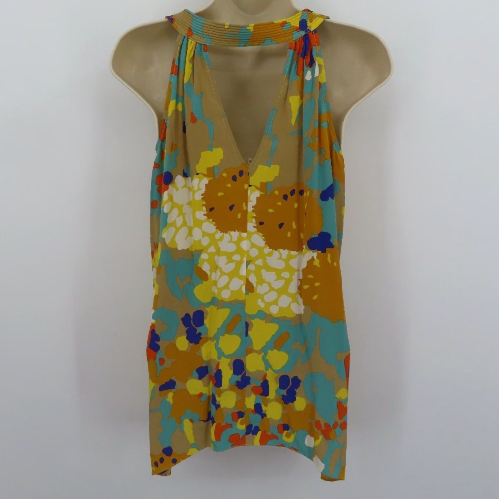 Diane von Furstenberg Diane von Furstenberg Tank Top Falyn Silk Yellow Beige Women 4 Sleeveless V-Neck Shirt Size S / US 4 / IT 40 - 4 Thumbnail