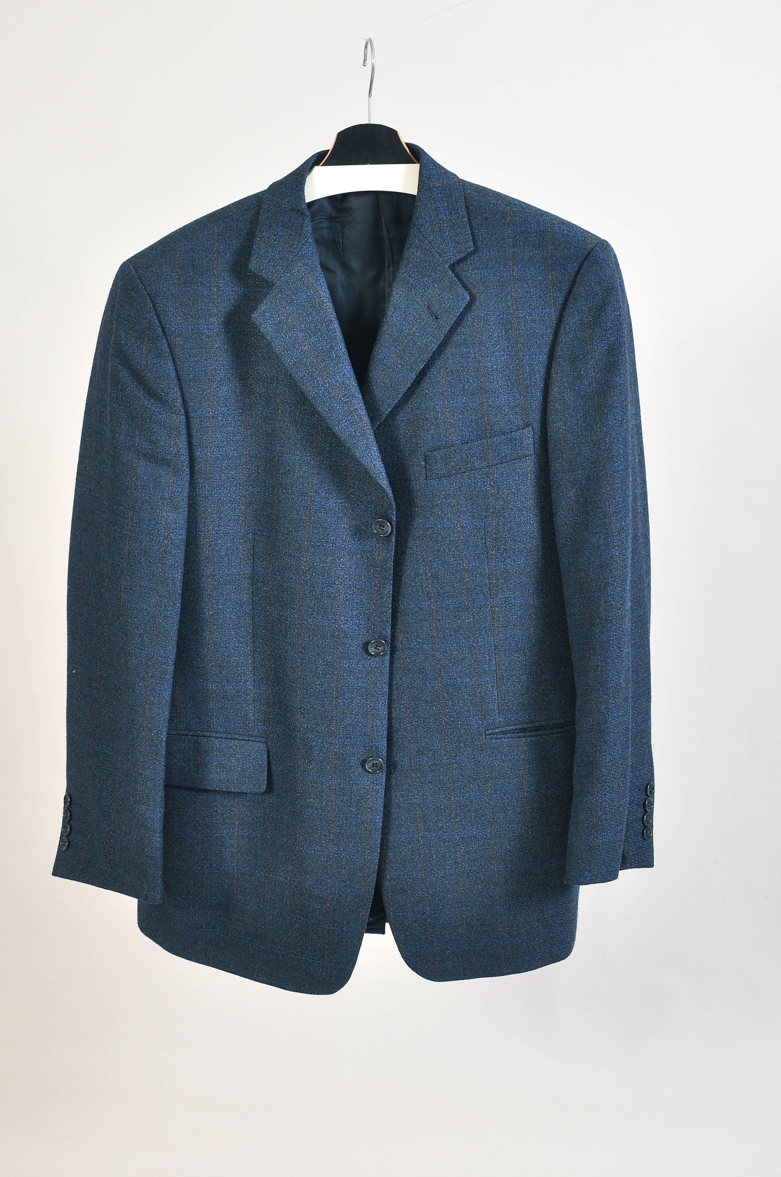 Other Vintage 80s Navy Checkered Wool Blazer Jacket by Licona Size 46R - 1 Thumbnail
