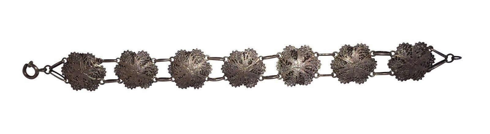 Designer Spanish Sterling Filigree Flower Bracelet Size ONE SIZE - 4 Thumbnail
