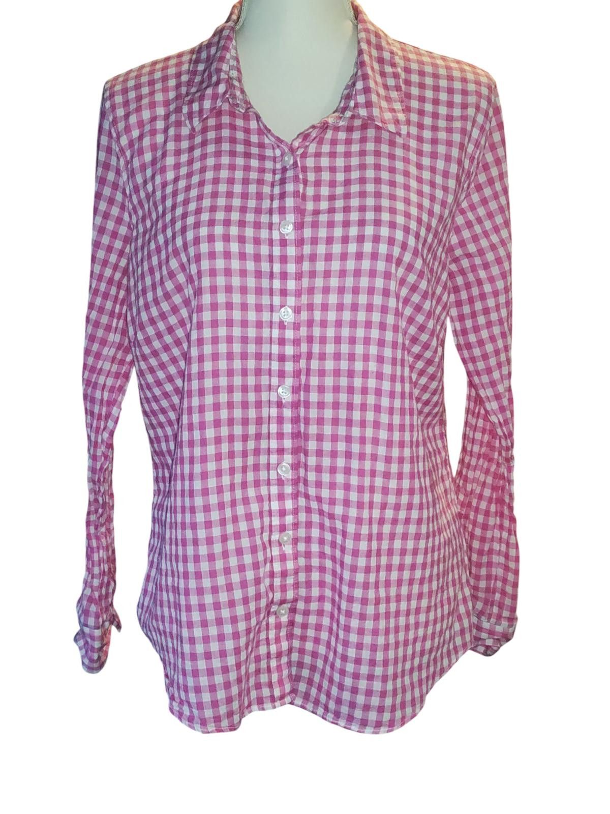 Designer Crown & Ivy Women's Pink and White Gingham Button-Down Shirt Size L / US 10 / IT 46 - 2 Thumbnail