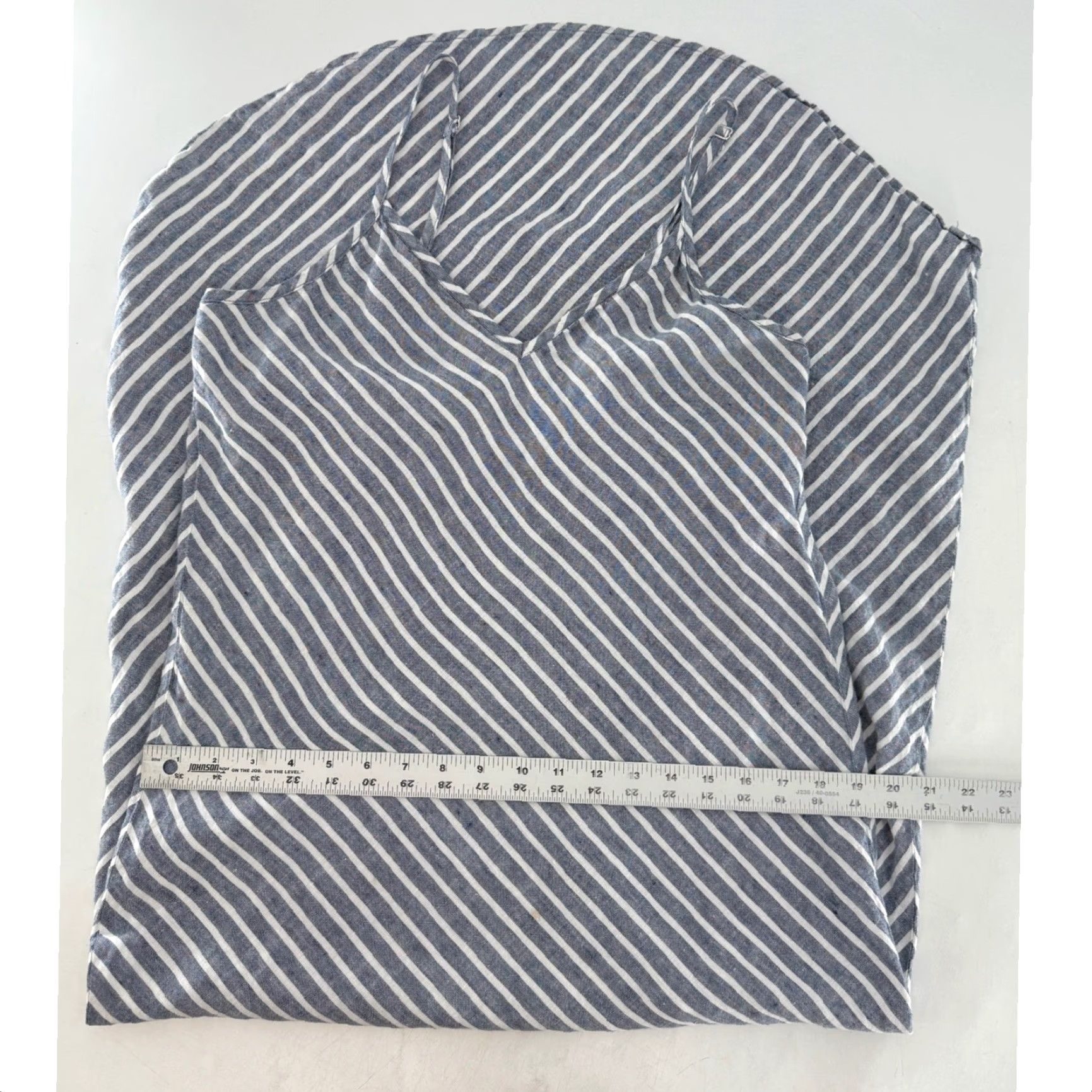 Vintage Artisan Striped Maxi Dress Gray White Linen Asymmetric Hem Size 12 Sleeveless V-Neck Strappy Sleeve Pullover Casual Beach Summer Spring 12 Womens Size XL / US 12-14 / IT 48-50 - 8 Thumbnail