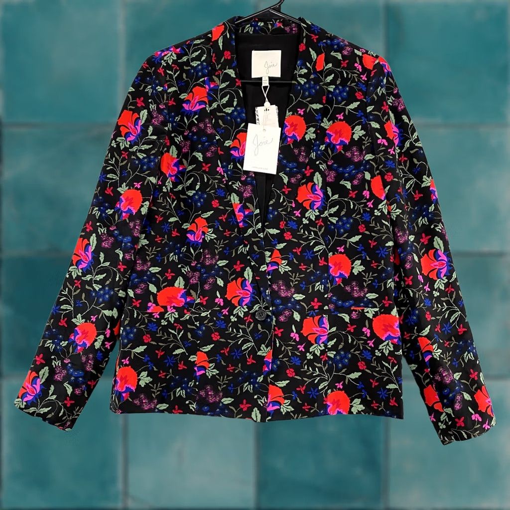 Joie Joie Blazer Silk Floral S Black Women Small Mid-Length Long Sleeve Button Jacket Mens Womens Girls not Size S / US 4 / IT 40 - 1 Thumbnail