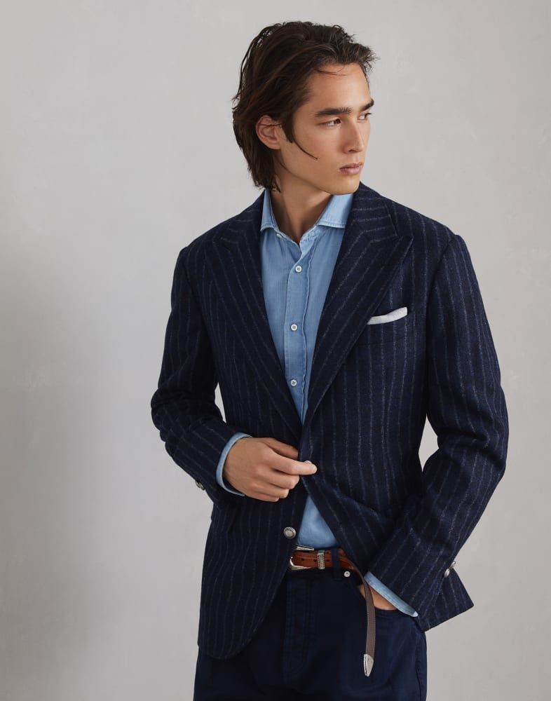 Brunello Cucinelli o1w1db10825 Suit-Type Jacket in Blue Size US L / EU 52-54 / 3 - 1 Thumbnail