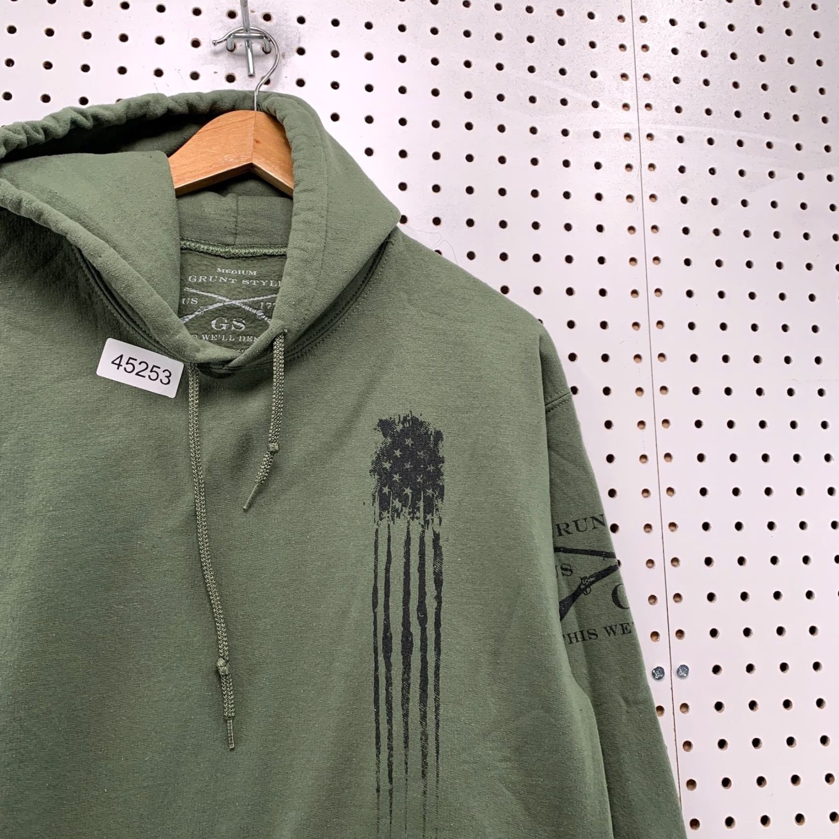 Vintage Grunt Style Sweatshirt Hoodie Mens M Green USA Flag Army Military Hooded Size US M / EU 48-50 / 2 - 5 Thumbnail