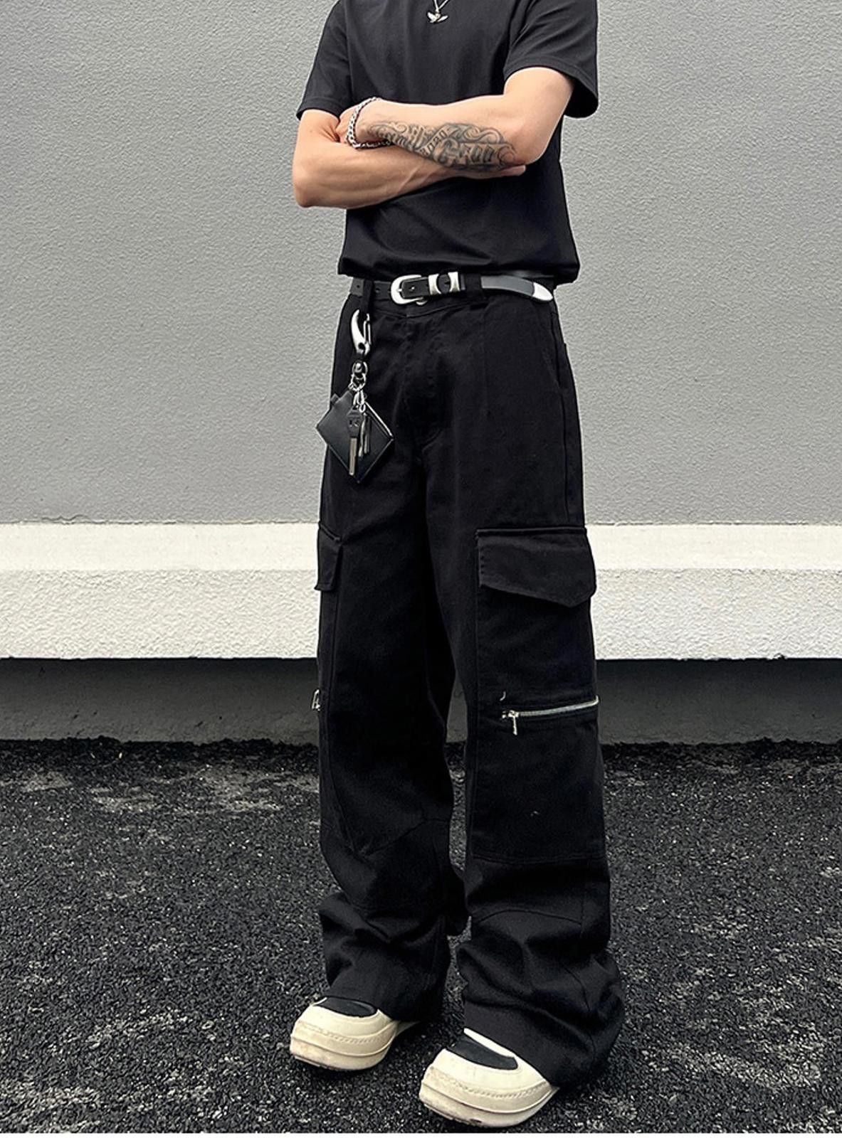Vintage Stylish Black Cargo Pants with Zipper Details Size US 32 / EU 48 - 4 Thumbnail