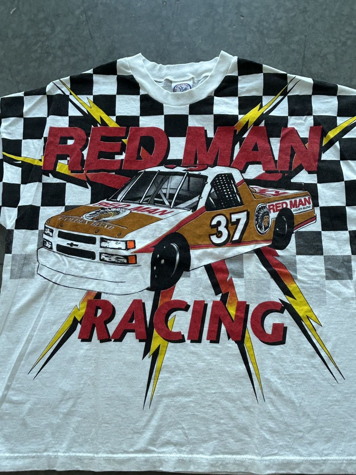 NASCAR Brand New Vintage 90s Red Man Racing AOP Graphic Tee Size US XL / EU 56 / 4 - 2 Thumbnail