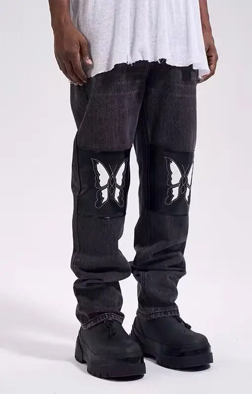 VIBE Street butterfly embroidered patchwork straight jeans Size US 32 / EU 48 - 2 Thumbnail