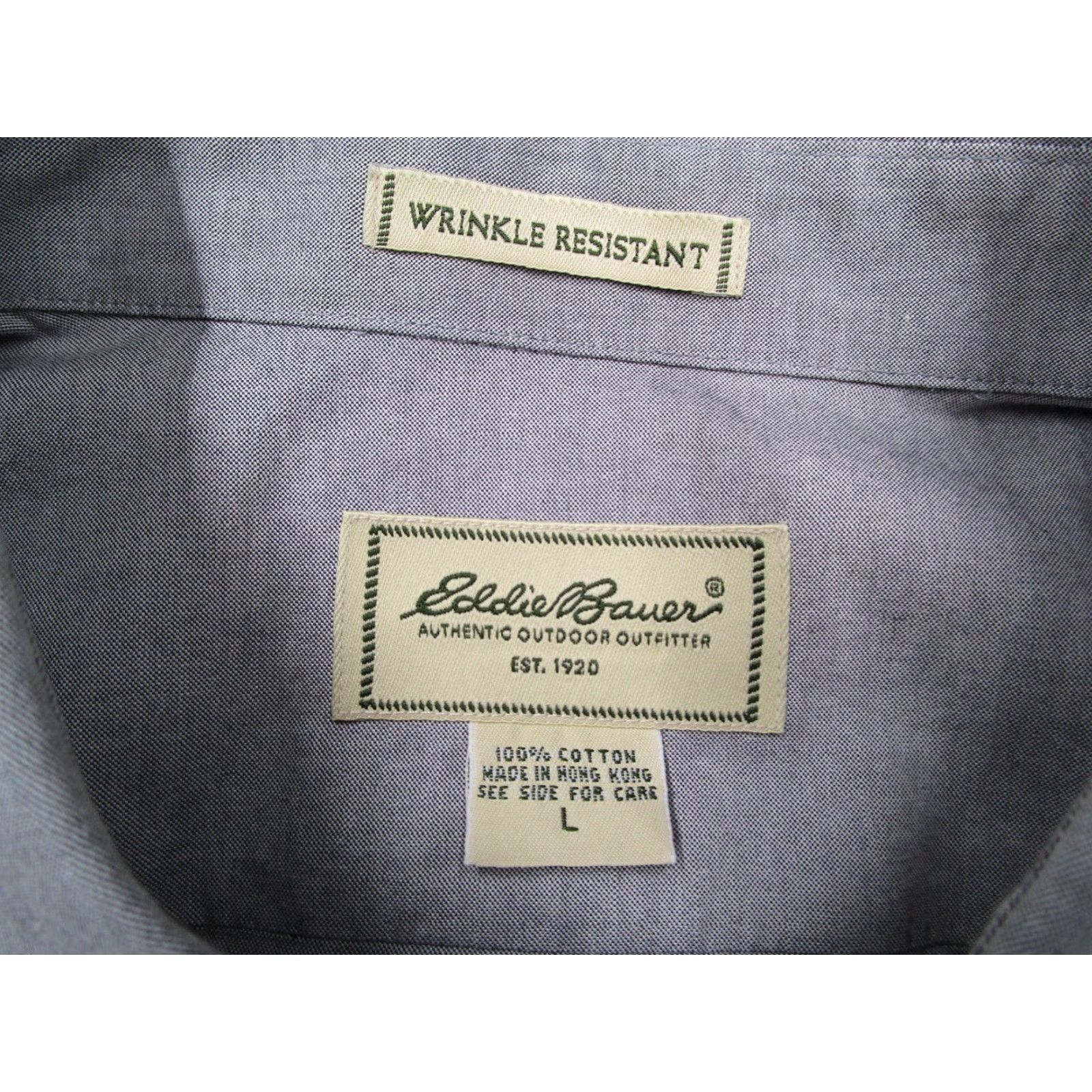 Eddie Bauer VINTAGE Eddie Bauer Dress Shirt Mens Large Gray Cotton Twill Button-Down Long Sleeve Business Casual Formal Retro Made in Hong Kong Size 42R - 3 Thumbnail