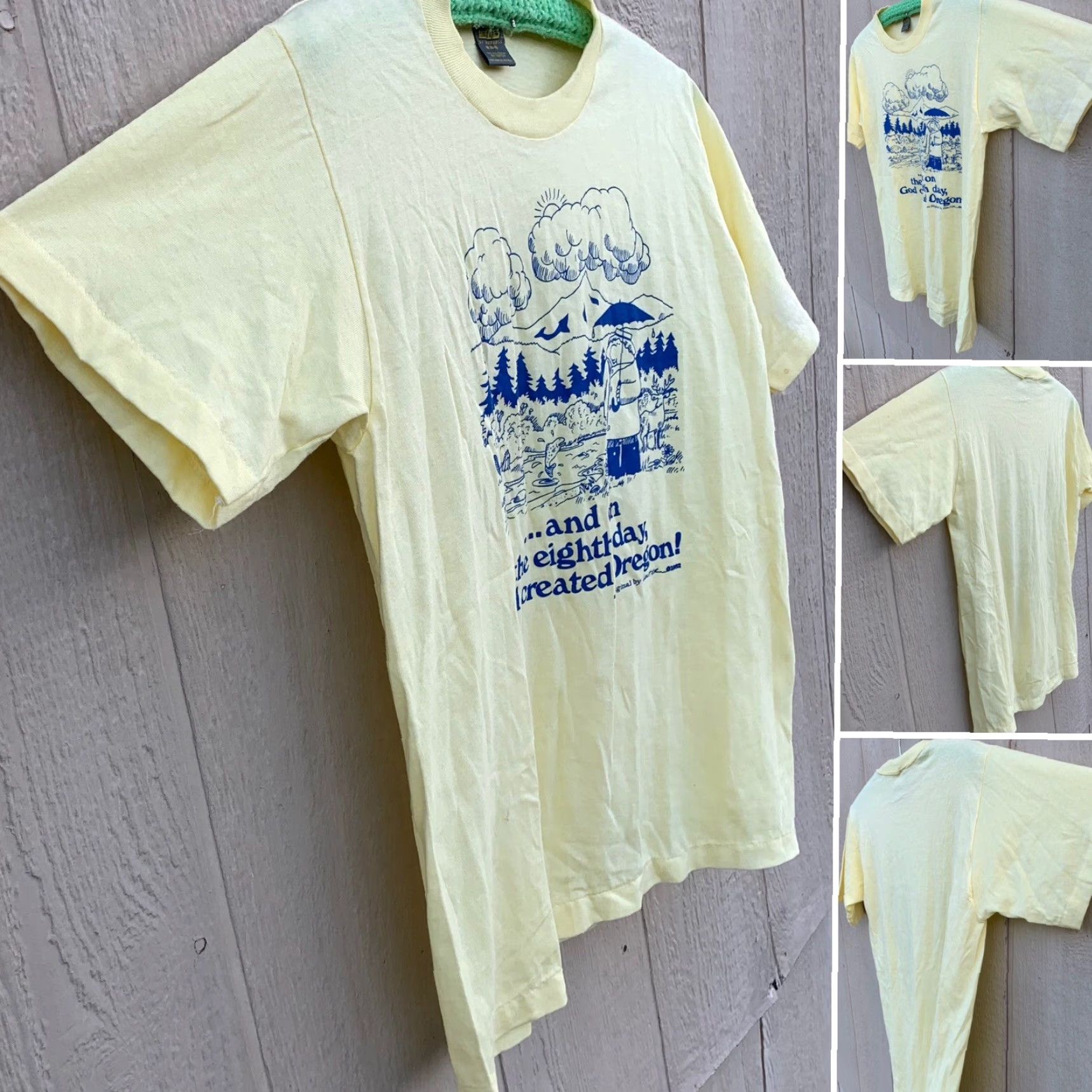 Jerzees VINTAGE …and on the eighth day, God created Oregon! t-shirt Men M Yellow Jerzees by Russell Short Sleeve Graphic Tee 1980s 38-40 USA Size US M / EU 48-50 / 2 - 2 Thumbnail
