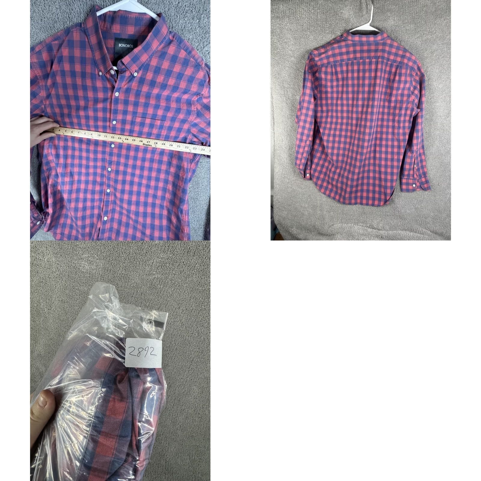 Bonobos Bonobos Shirt Mens 2XL Red Blue Plaid Slim Fit Button Front Long Sleeve Size US XXL / EU 58 / 5 - 8 Thumbnail