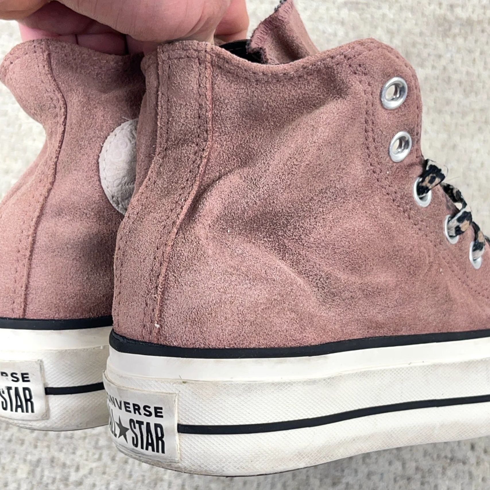 Converse VINTAGE Converse Chuck 70 High Lift All Star Sneakers Womens 6 Mauve Suede Leopard Laces Size US 6 / IT 36 - 4 Thumbnail
