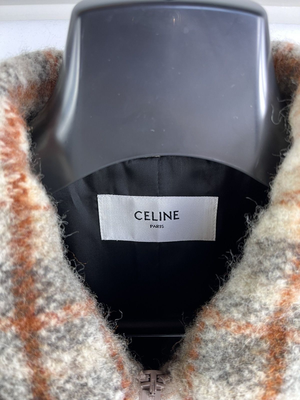 Celine × Hedi Slimane Logo Embroidered Checked Wool Jacket Size US XL / EU 56 / 4 - 4 Thumbnail
