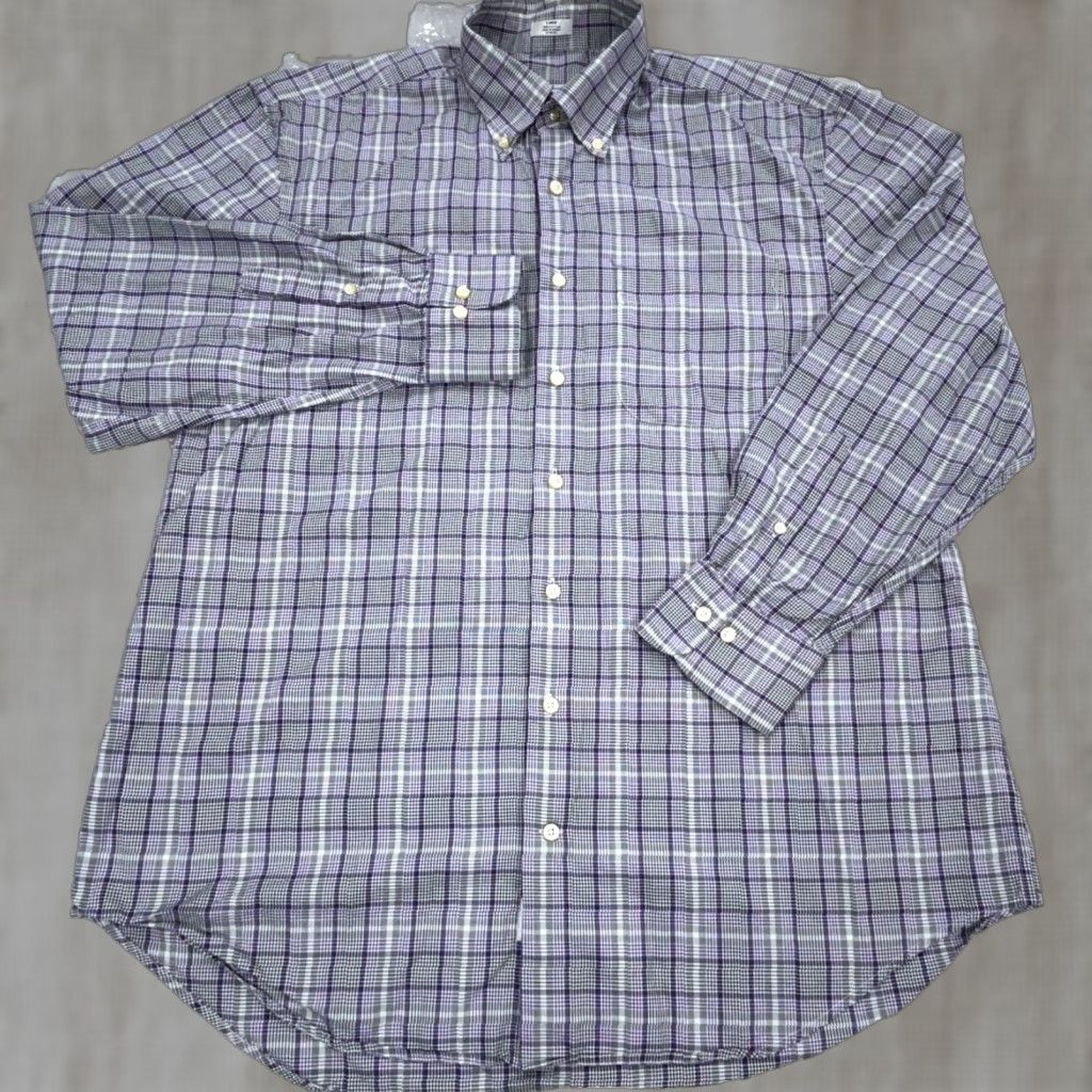 Peter Millar Peter Millar Shirt Men L Purple Button Up Plaid Dress Poplin Flat Pocket Size 42R - 1 Thumbnail