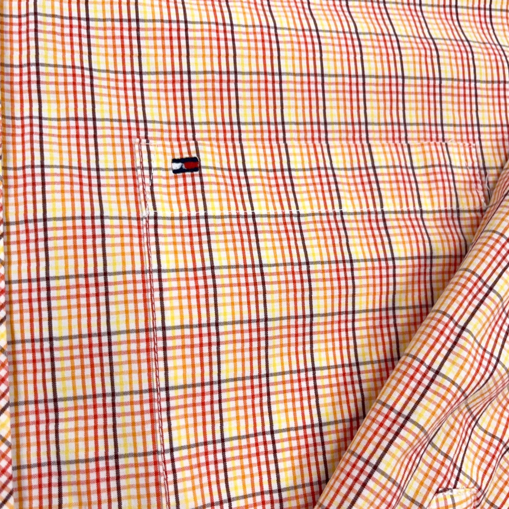 Tommy Hilfiger Tommy Hilfiger Shirt Men Medium Orange Plaid Button Up Casual Formal Workwear Knit-Down Size 40R - 5 Thumbnail