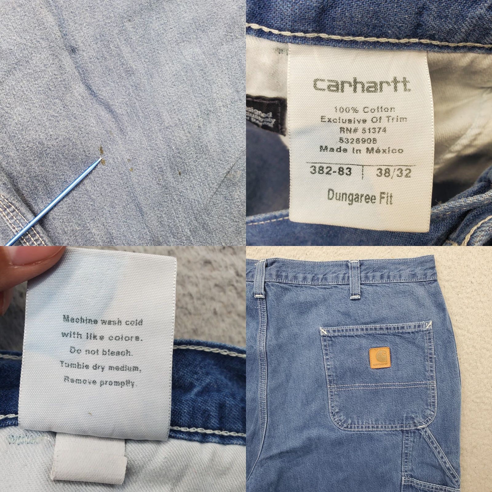 Carhartt Carhartt Jeans Men's 38/32 Blue Denim Dungaree Fit Medium Wash Carpenter Straight 5-Pocket Mens Size: 38/32 Blue Denim Regular Fit Size US 38 / EU 54 - 8 Thumbnail