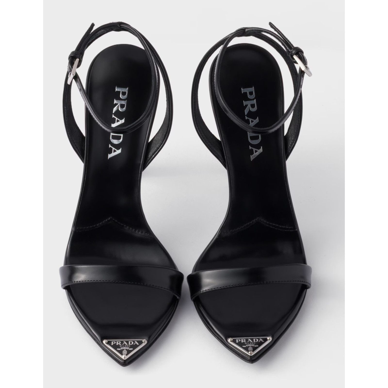 Prada Black Brushed Leather Pointed Toe Ankle Strap Sandal Pump 38 Size US 8 / IT 38 - 8 Thumbnail