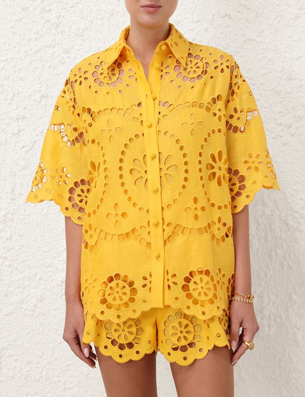 Zimmermann oc11z0525 Pop Embroidered Shirt in Yellow Size XS / US 0-2 / IT 36-38 - 2 Thumbnail