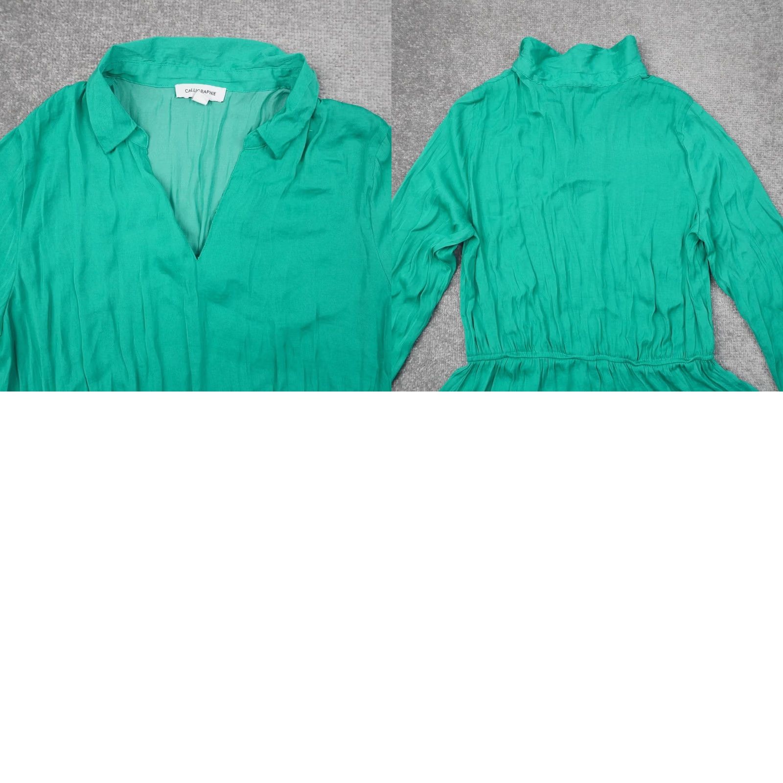 Vintage Calligraphie Blouse Womens Large Green Long Sleeve V Neck Flowy Tunic Size L / US 10 / IT 46 - 8 Thumbnail