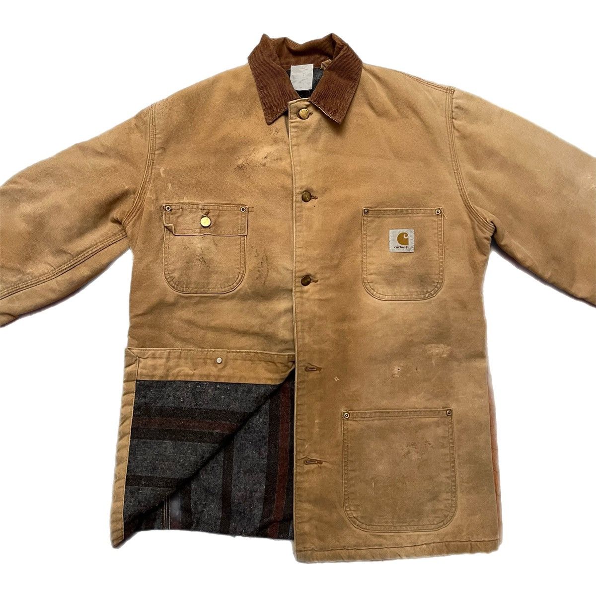 image of Vintage 90’S Carhartt Distressed Canvas Chore Jacket in Brown, Men's (Size XL)