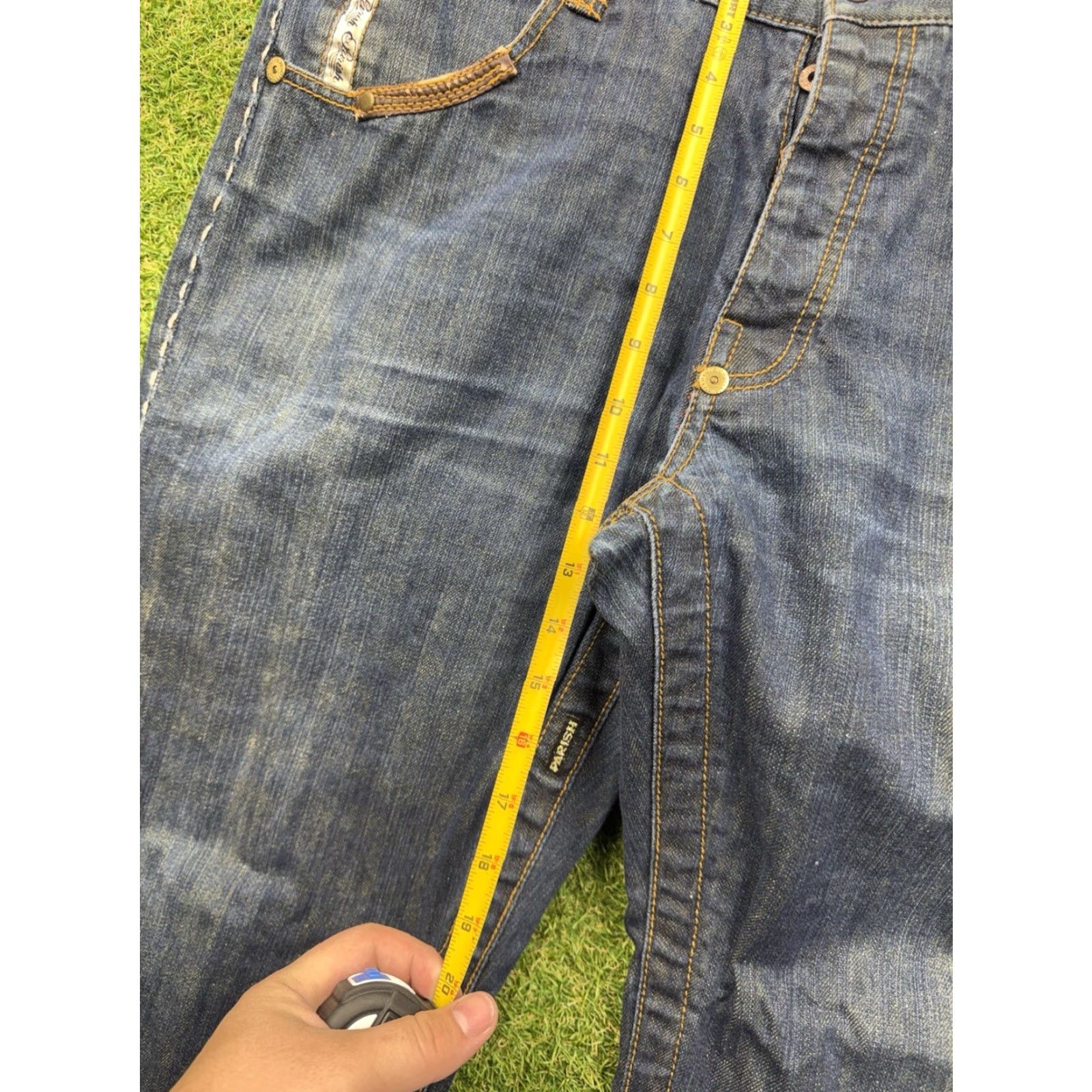Vintage Parish Jeans Mens 40 Baggy Wide-Leg Flap Pockets Grunge Dark Wash Denim y2k Jeans Size US 40 / EU 56 - 3 Thumbnail