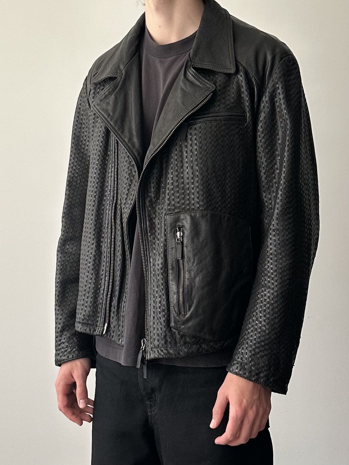 Emporio Armani Emporio Armani 2000’s Stitched Leather Biker Jacket Size US L / EU 52-54 / 3 - 3 Thumbnail