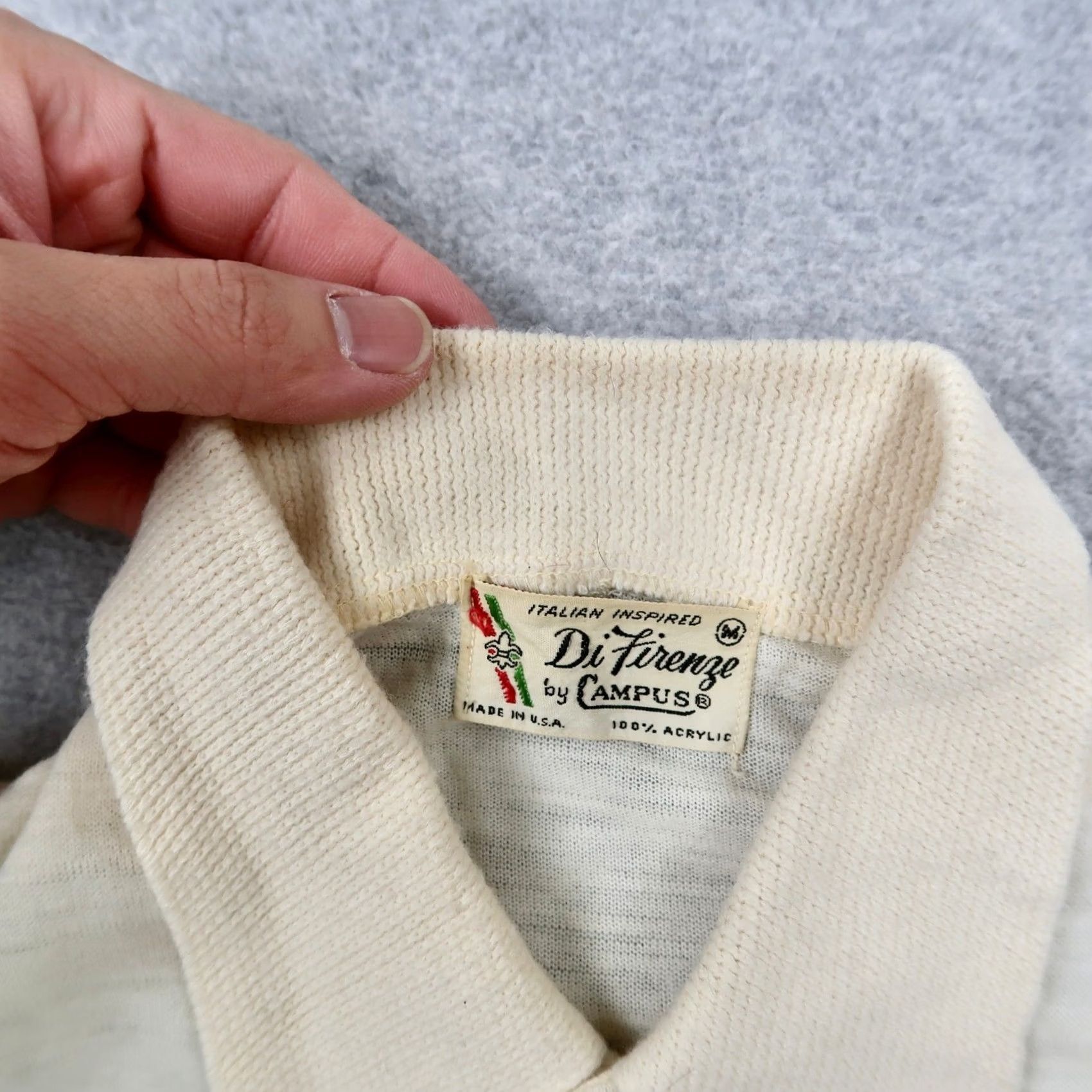Vintage VINTAGE Campus Shirt Womens M Ivory 60s Di Firenze by 60s Mod Acrylic Knit Button Up Size M / US 6-8 / IT 42-44 - 4 Thumbnail