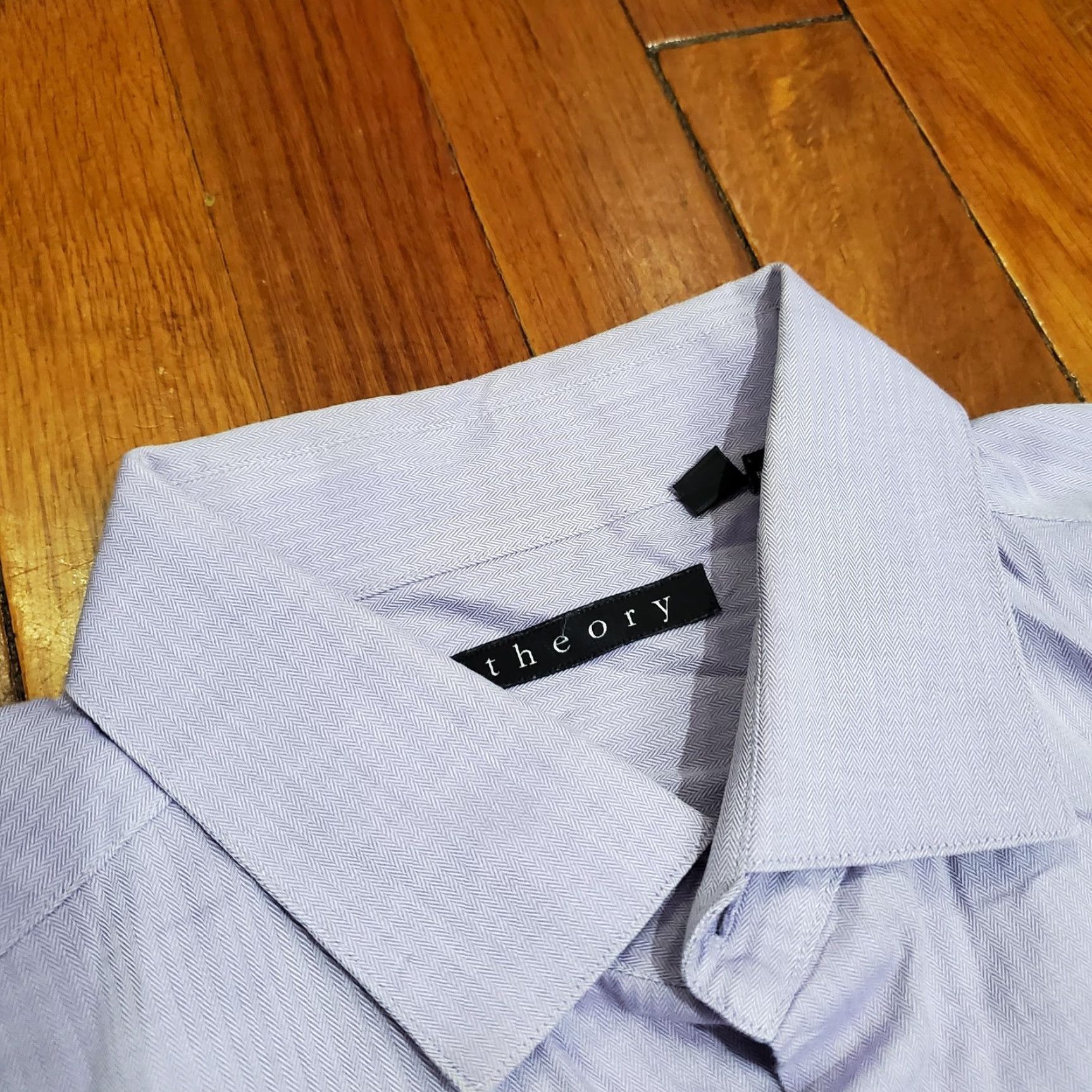 Theory Theory Shirt Mens 16.5 34/35 Purple Herringbone Dress Button Front Long Sleeve Size 42R - 5 Thumbnail