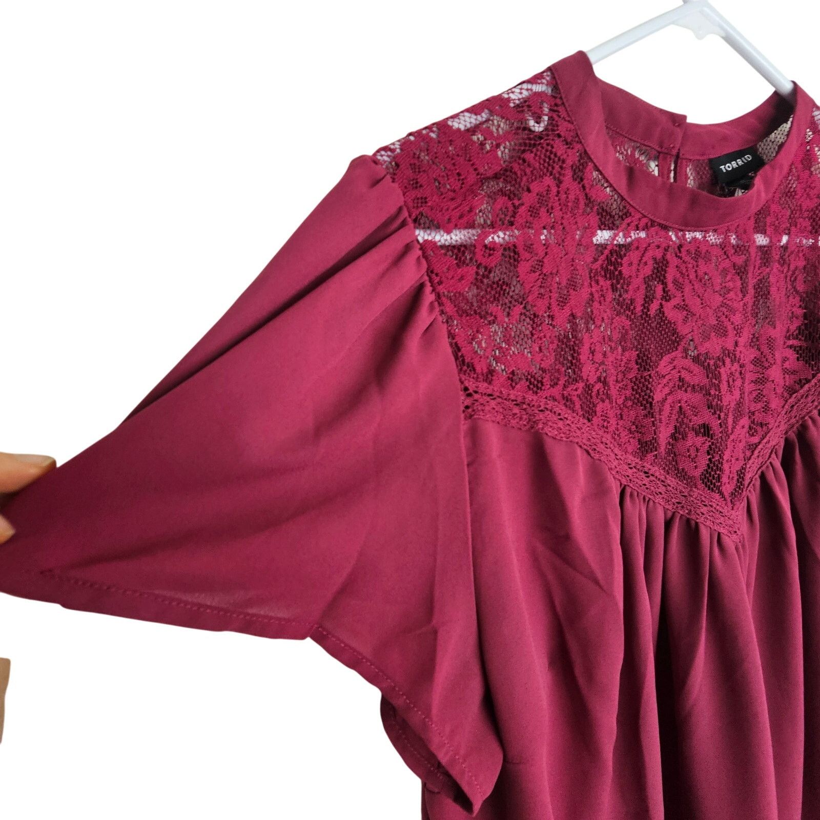 Torrid Torrid Women Burgundy Lace Detail Top Plus Size 1X Flutter Size XL / US 12-14 / IT 48-50 - 4 Thumbnail
