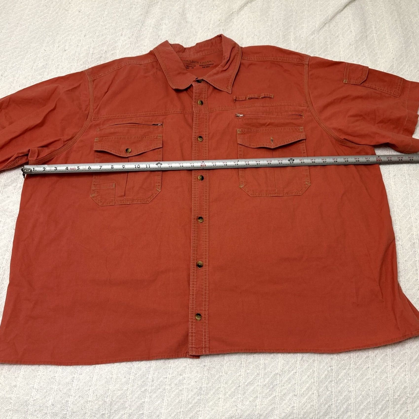Vintage Boulder Creek Button-Up Shirt 4XL Men Short Sleeve Salmon Pocket Fish Safari Pink Size US 39 - 5 Thumbnail
