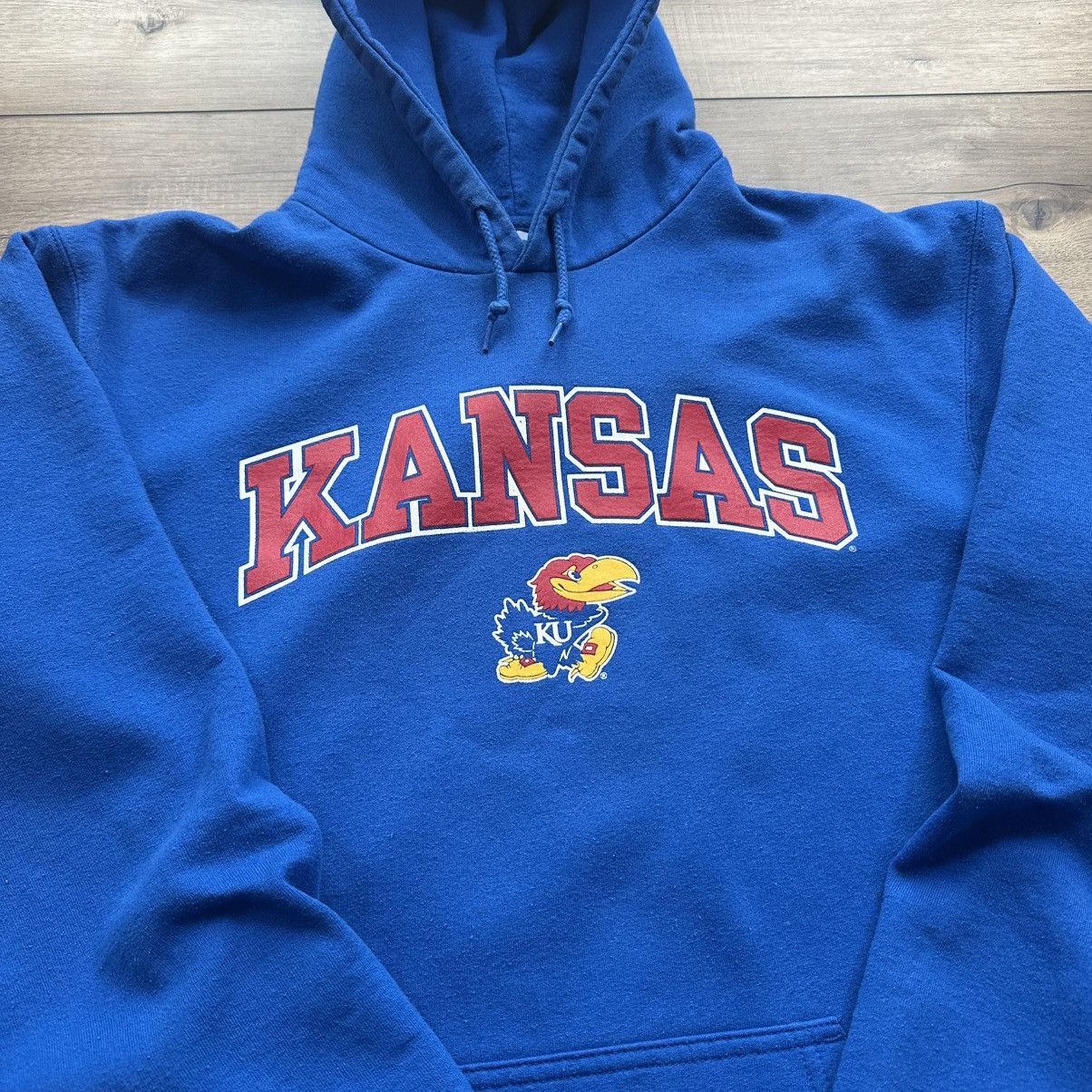 NCAA Vintage 2000s NCAA Kansas Jayhawks Blue Spell Out Hoodie Size US M / EU 48-50 / 2 - 5 Thumbnail