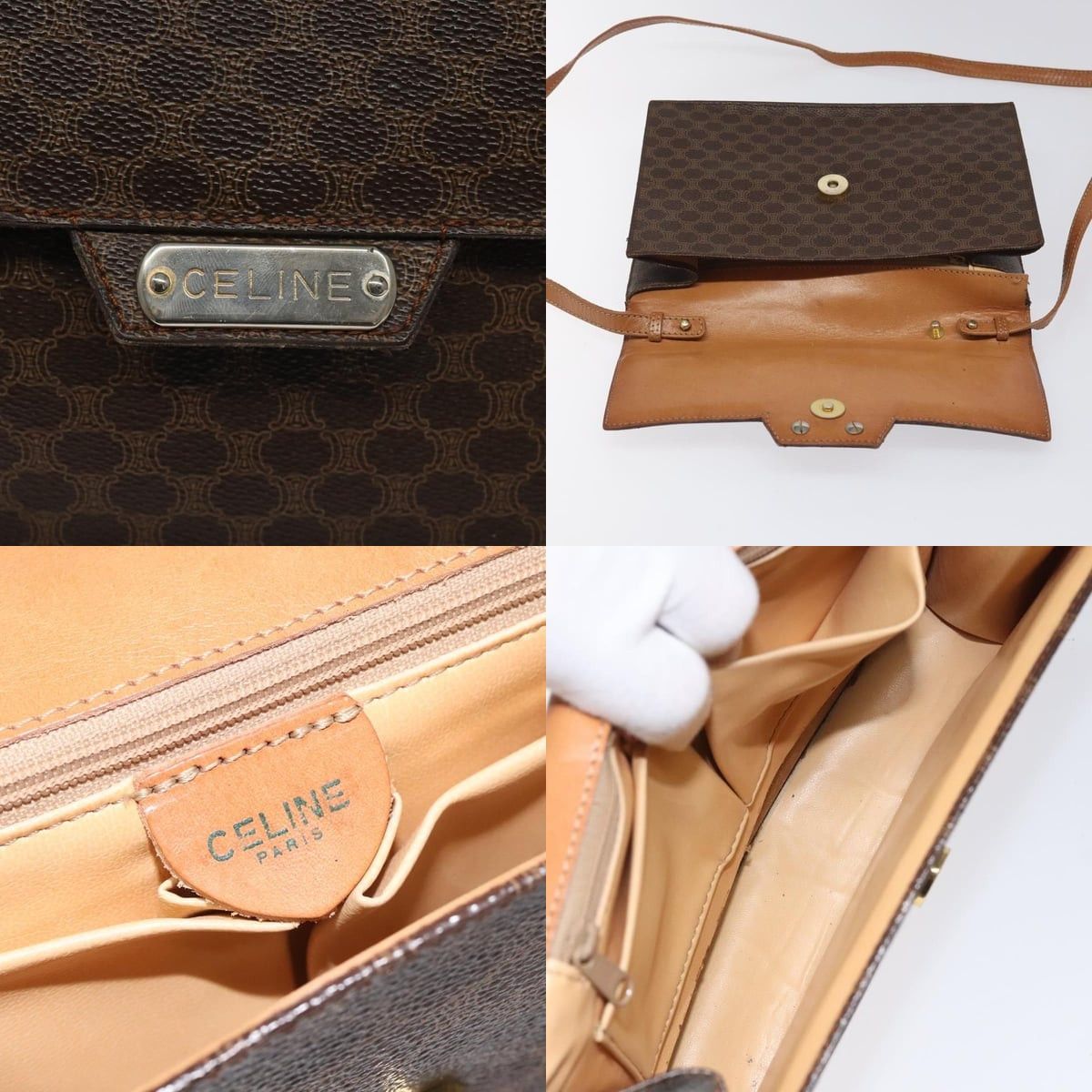 Celine CELINE Macadam Canvas Shoulder Bag Pvc Gold Brown Size ONE SIZE - 11 Thumbnail