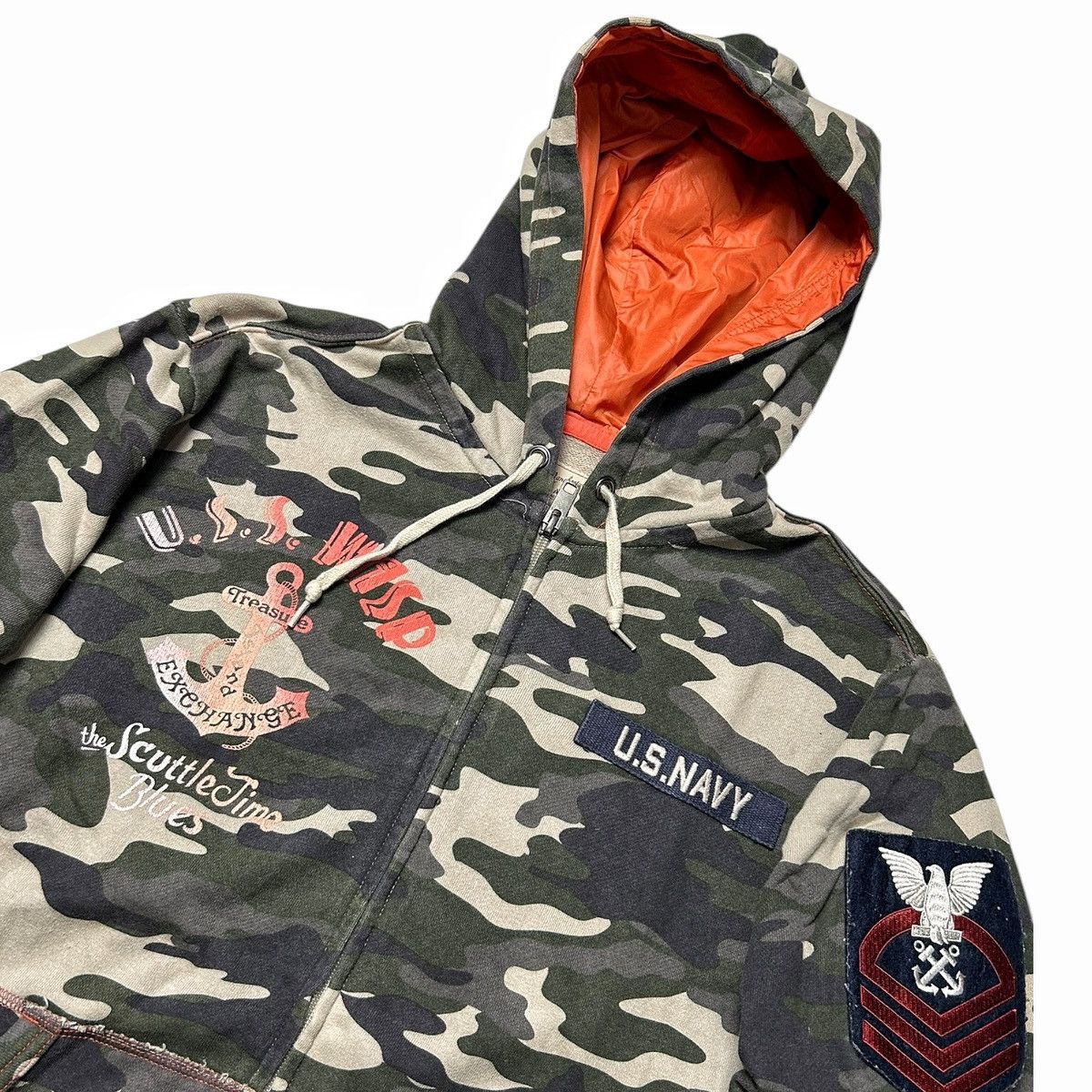 Avirex × If Six Was Nine × Le Grande Bleu (L.G.B.) Vintage 2000s Avirex Zip Up Hoodie Sweatshirt Camouflage USN Size US M / EU 48-50 / 2 - 4 Thumbnail