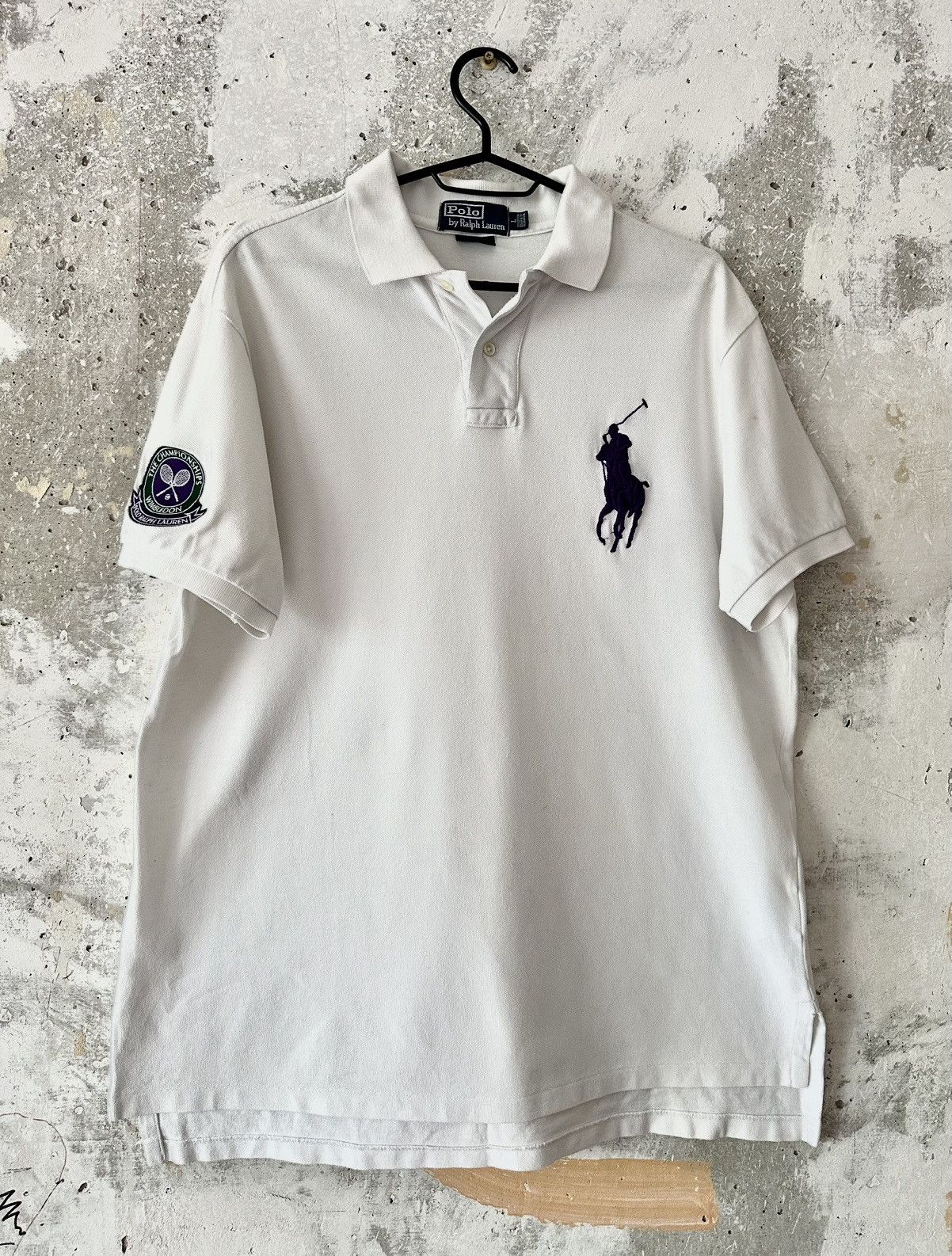 90S Vintage Polo Ralph Lauren Big Logo White Purple T-Shirt, image size:1202x1586