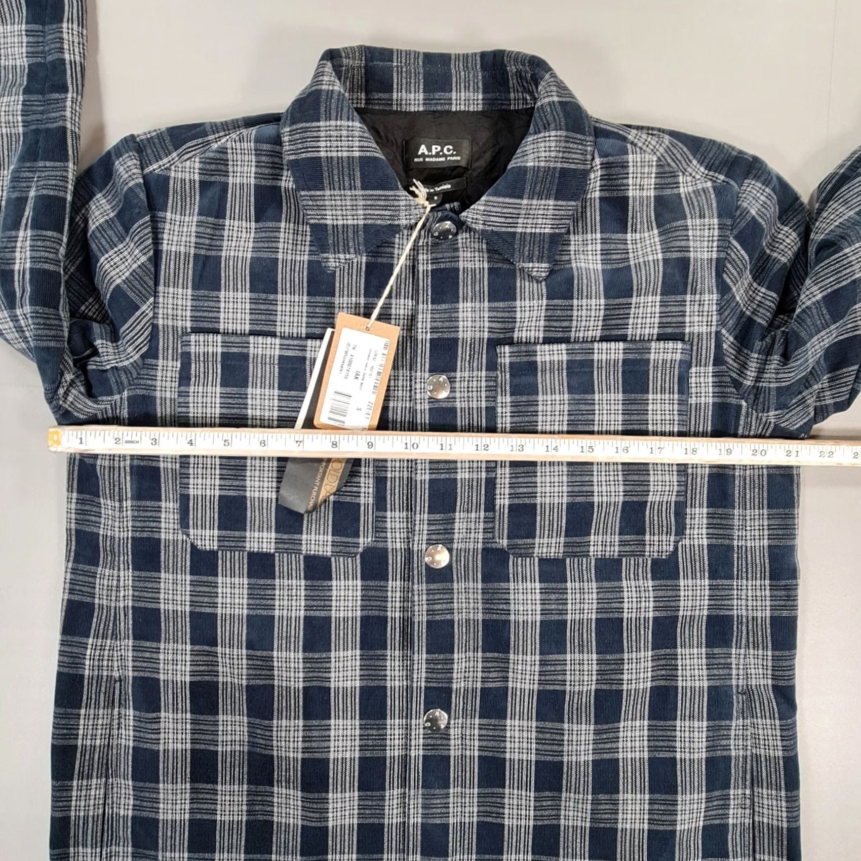 A.P.C. APC Mens Jacket Blue Small Snap Front Plaid Cotton Bomber Lightweight Shirt Mens JS Size US S / EU 44-46 / 1 - 6 Thumbnail