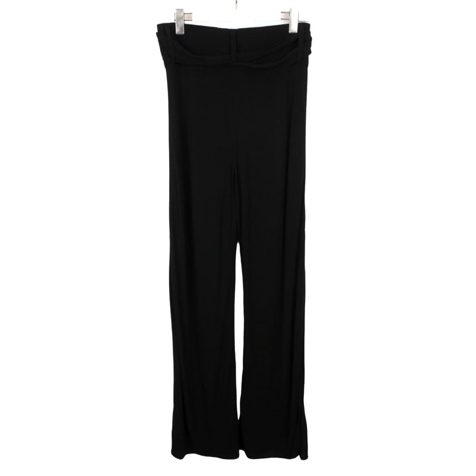 Vintage Tricot Chic Trousers Women's US 12 Wide Leg Stretchy Pull On Belted Black Size 34" / US 12 / IT 48 - 2 Thumbnail