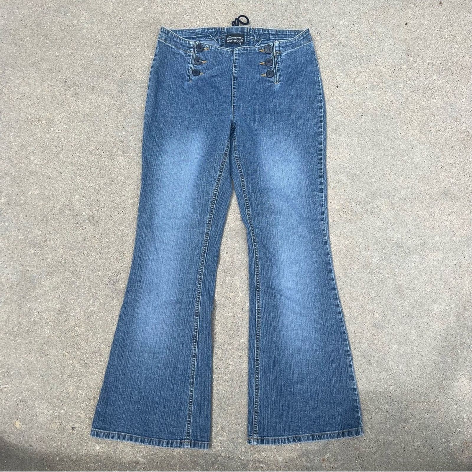 Vintage Vint Y2K stretch lace up back button panel front flare jeans Size 28" / US 6 / IT 42 - 4 Thumbnail