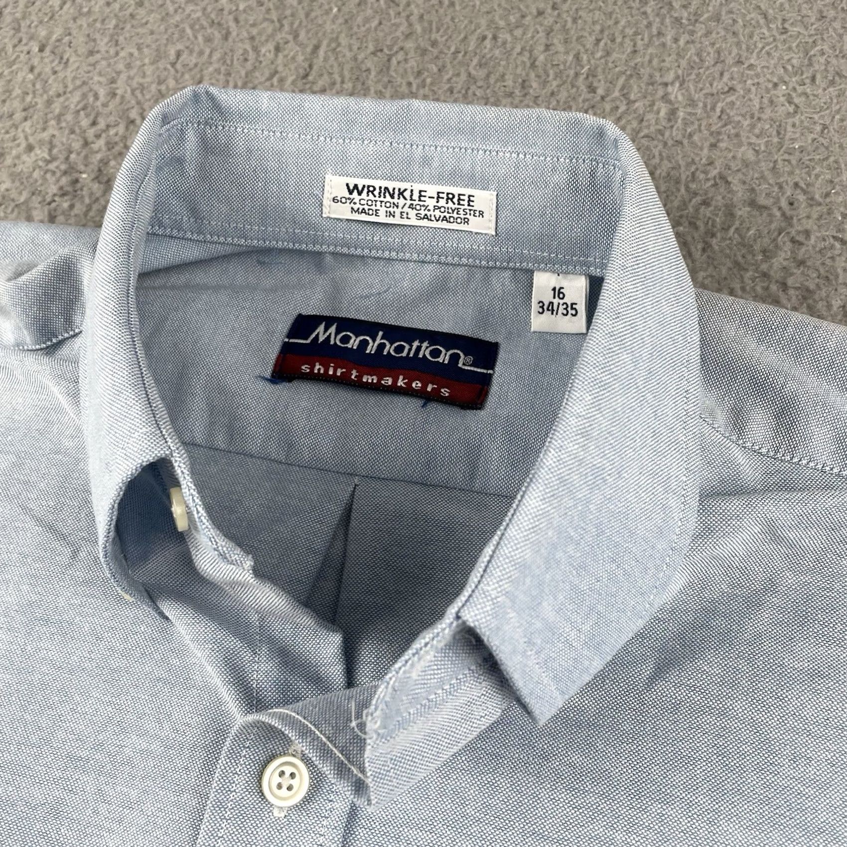 Vintage VINTAGE Manhattan Shirt Makers Button-Up Long Sleeve Mens Size L/XL Blue - 60/40 Cotton-Polyester Wrangler Free Wrinkle)/ Size US L / EU 52-54 / 3 - 3 Thumbnail
