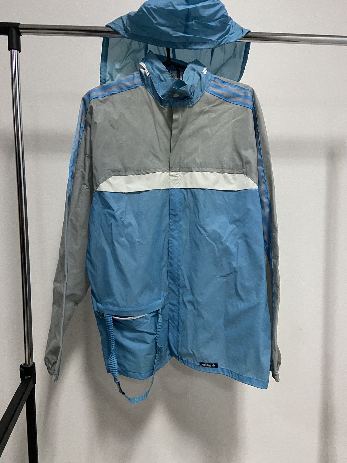Adidas × Vintage Adidas 90s ventex hooded zip striped jacket bag transformer Size US M / EU 48-50 / 2 - 1 Thumbnail
