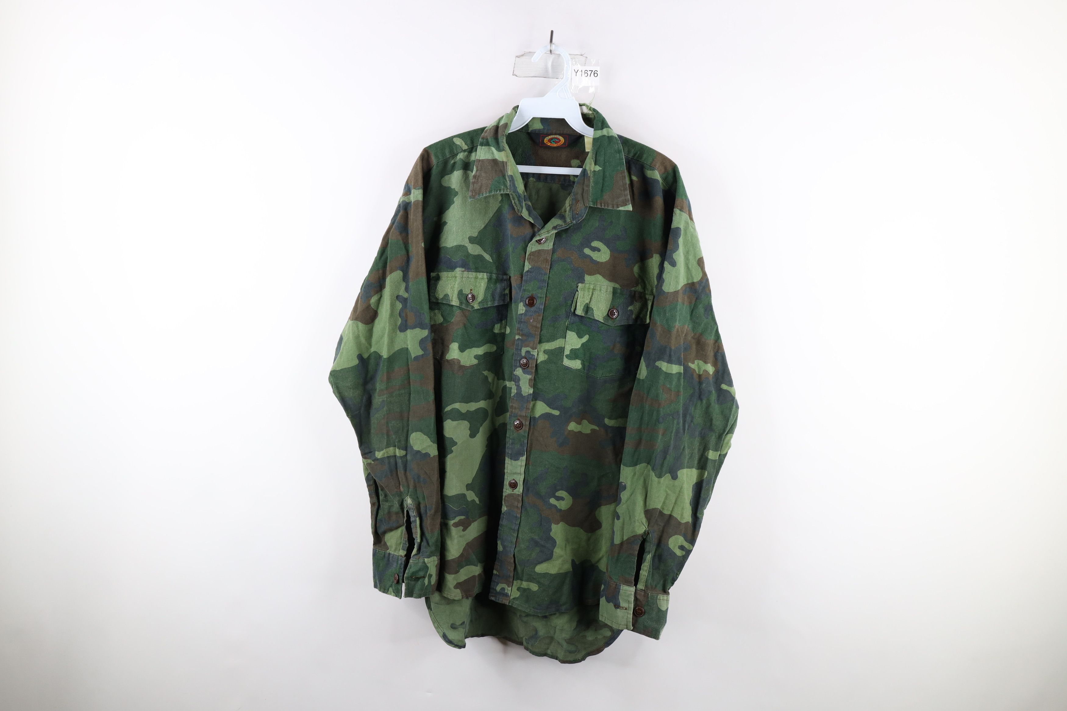 image of Vintage 70's Streetwear Cloth Camouflage Button Shirt Usa, Men's (Size 2XL)