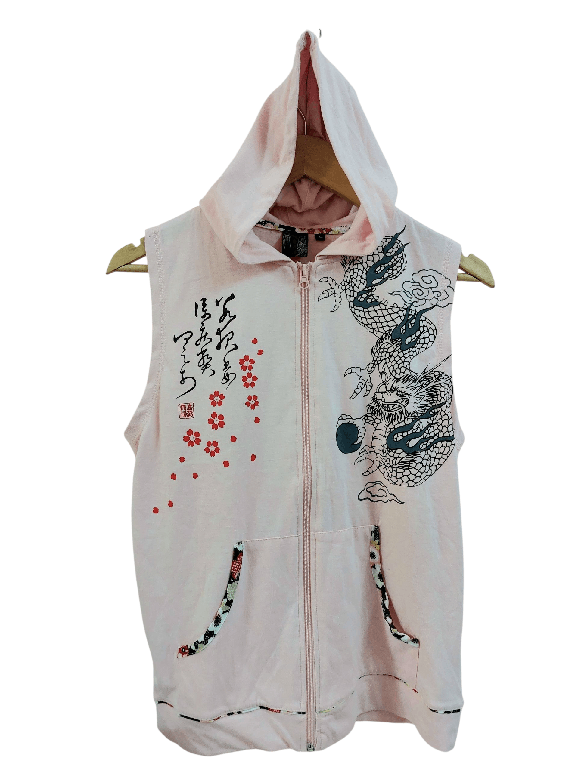 Dragonfly Sleeveless Hoodies Punk Sukajan Sakura Dragon Printed Size US M / EU 48-50 / 2 - 3 Thumbnail