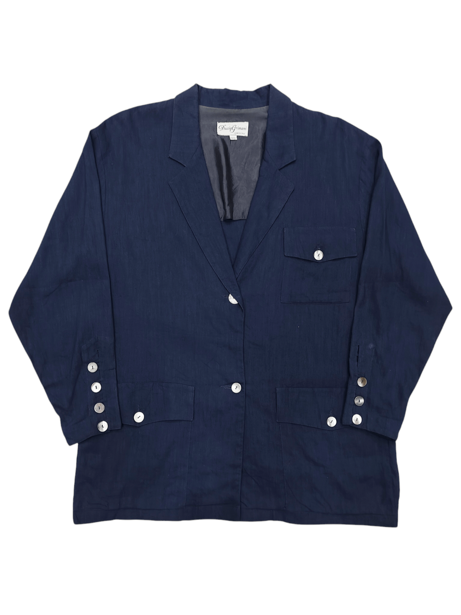 Vintage 80s Duccia Grimani- Archive Italian Linen Utility Blazer Size US L / EU 52-54 / 3 - 1 Thumbnail