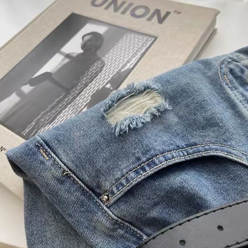 Vintage Straight Washed Wide Leg Holes Distressed Shorts Size US 32 / EU 48 - 5 Thumbnail