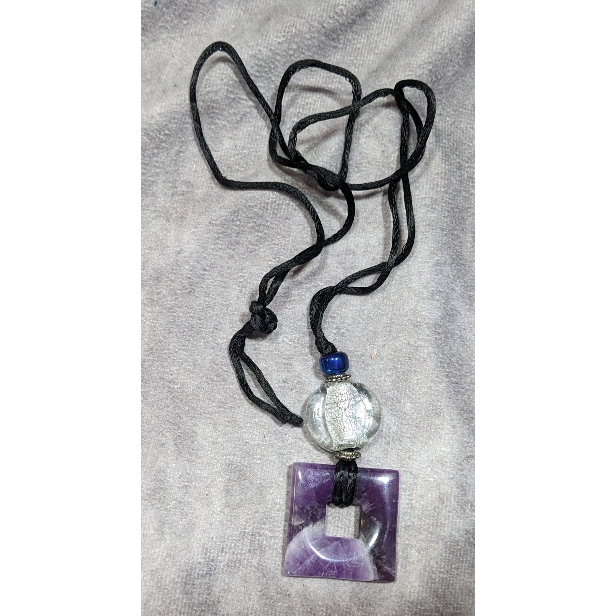 Other Nature Inspired Amethyst Square Pendant Necklace With Glass Size ONE SIZE - 8 Thumbnail