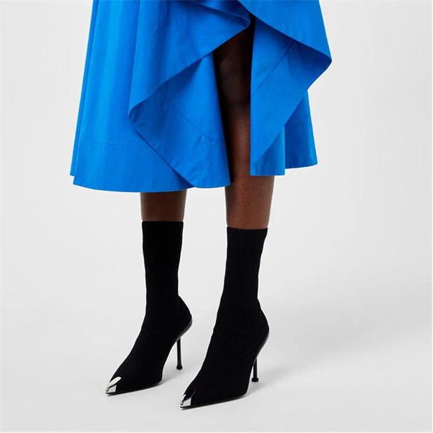 Alexander McQueen o1g2r1mq0824 Sock Heeled Boots in Black & Silver Size US 8 / IT 38 - 5 Thumbnail