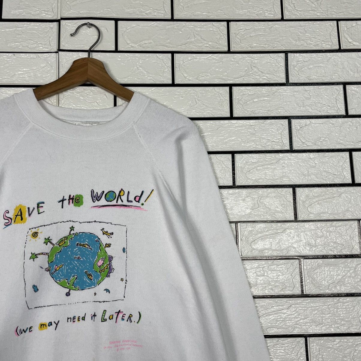 Hanes Vintage Save The World Crewneck White Sweatshirt Size US XL / EU 56 / 4 - 5 Thumbnail