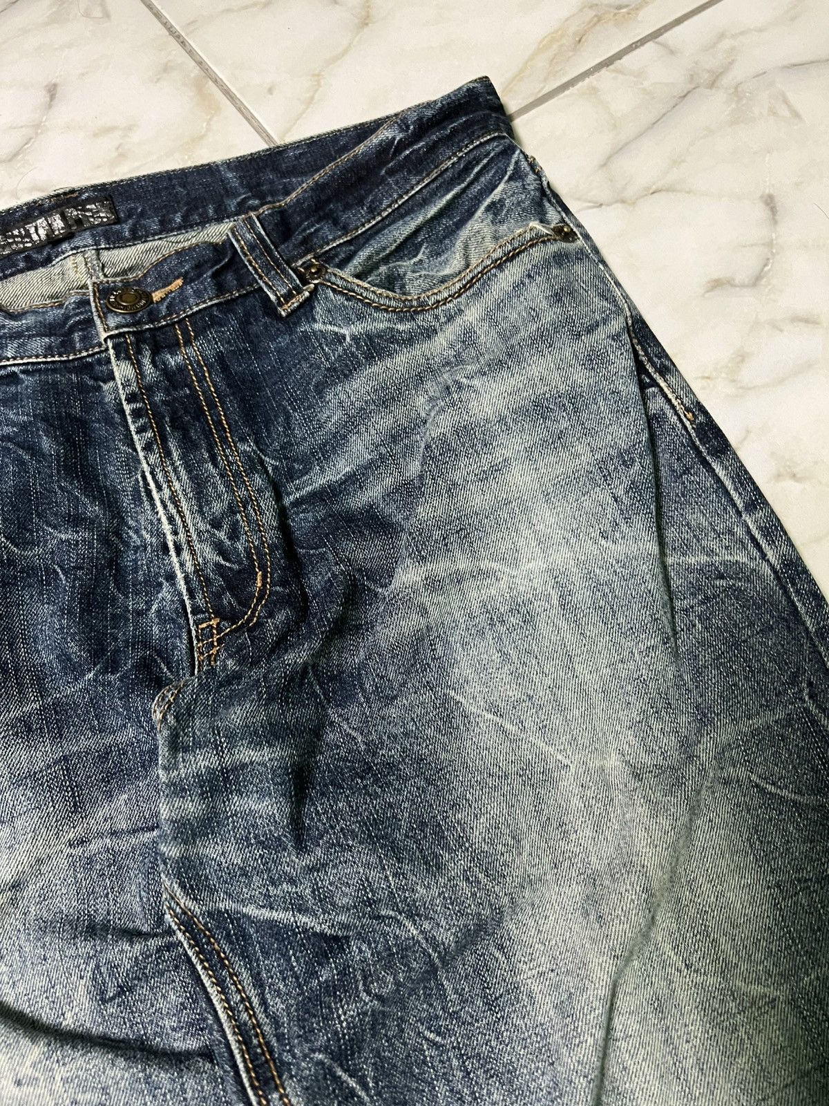 14th Addiction × If Six Was Nine × Japanese Brand 💥Baggy💥Vintage Guitar Pick Washed Distress Clawmark Jean Size US 33 - 6 Thumbnail