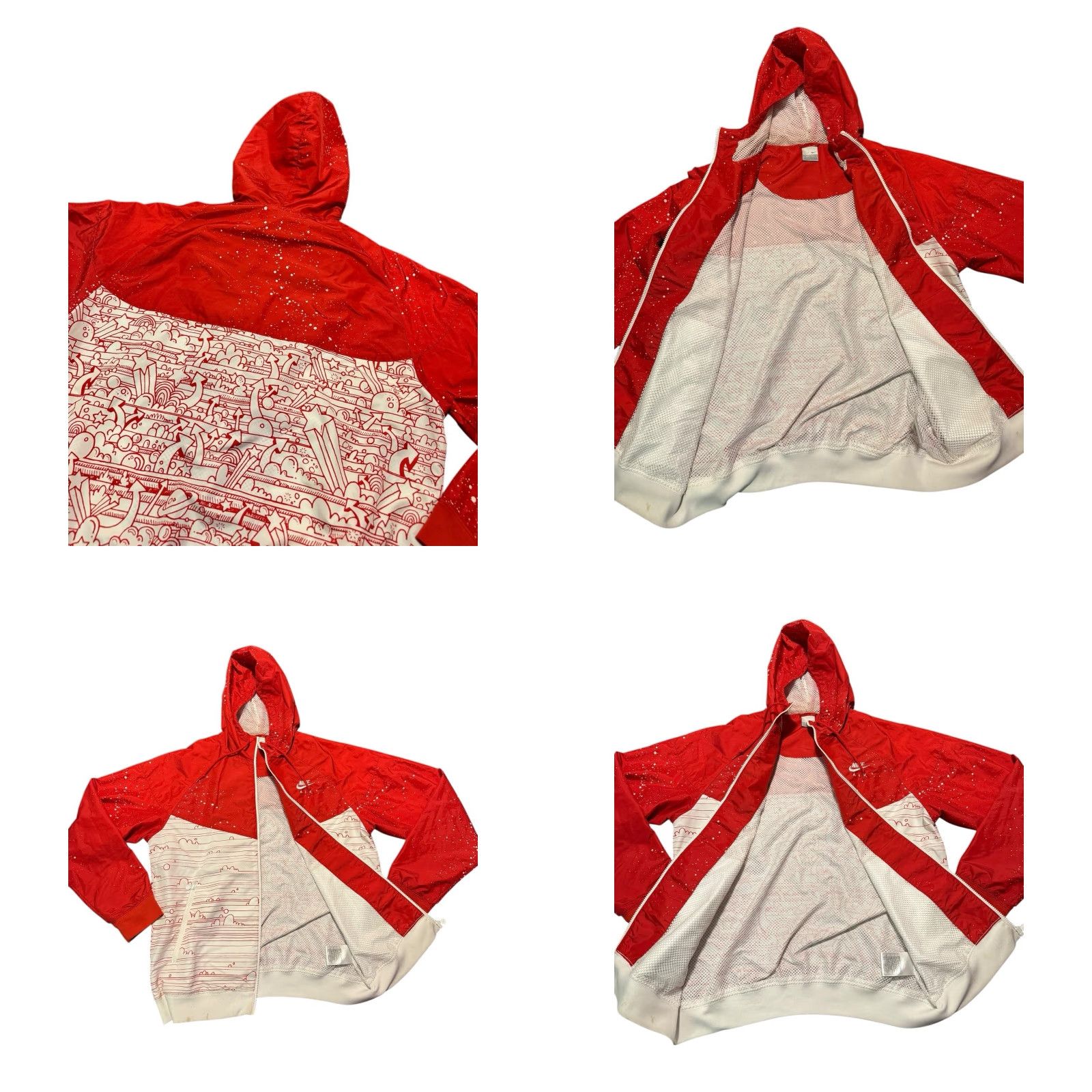 VINTAGE Nike Air x Kevin Lyons Air-U-Breathe Windrunner Jacket M Red Multicolor Monster & Doodle Windbreaker 2008 AUB Limited Edition Mens