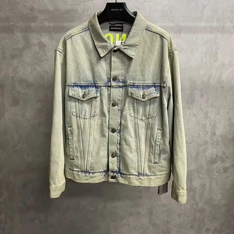Balenciaga Balenciaga Green embroidered logo denim jacket Size US M / EU 48-50 / 2 - 1 Thumbnail