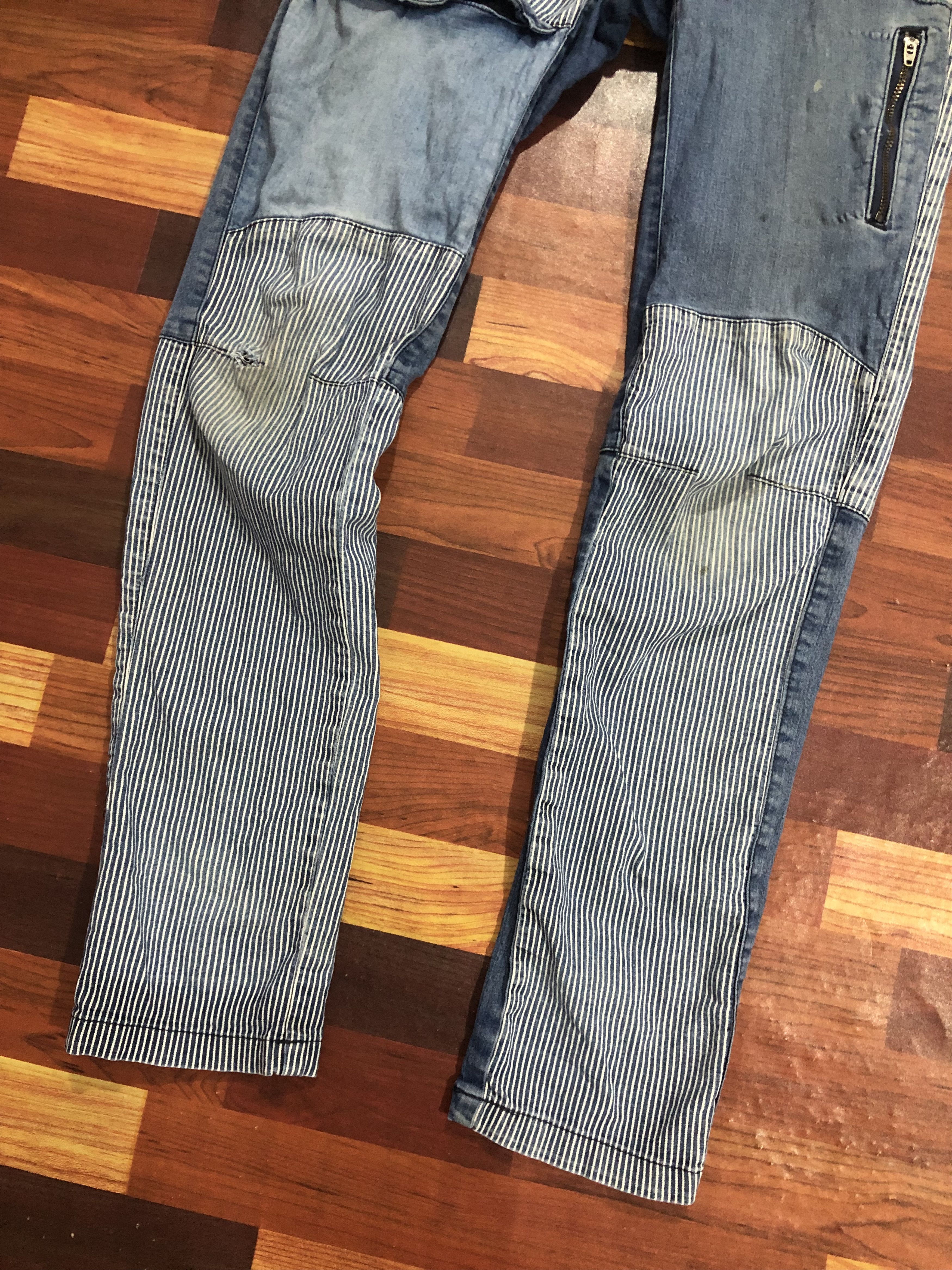 Japanese Brand FieldCore Patchwork Denim Pants Stripe Hybrid Size US 28 / EU 44 - 3 Thumbnail